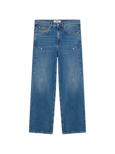 Msgm Denim Trousers Distressed Detail Belt Loops In Blue