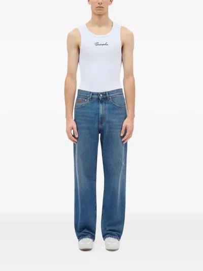 Msgm Denim Trousers Distressed Detail Belt Loops In Blue