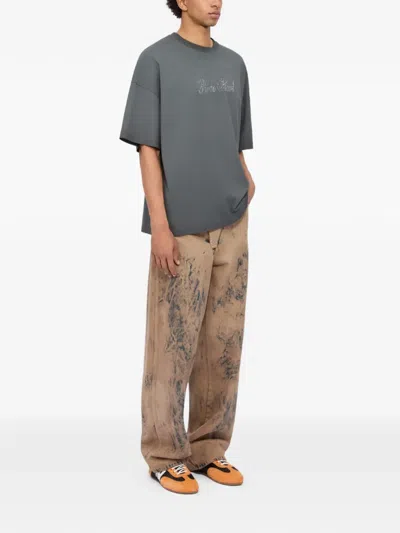 Msgm Rhinestone T-shirt In Gray