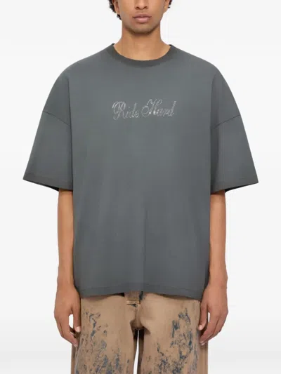 Msgm Rhinestone T-shirt In Gray