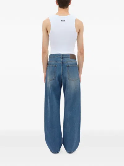 Msgm Denim Trousers Distressed Detail Belt Loops In Blue
