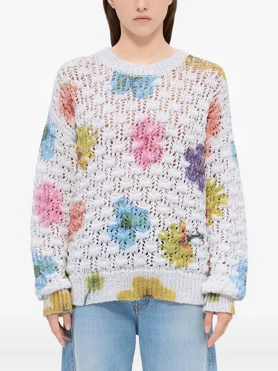 Msgm Floral Sweater In White