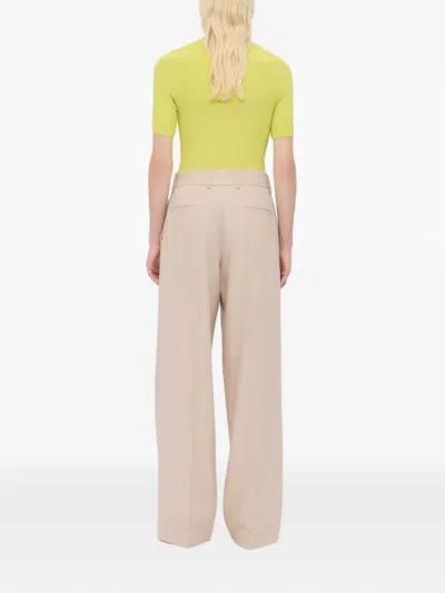 Msgm Wide Leg Trousers In Beige Cotton In Neutral