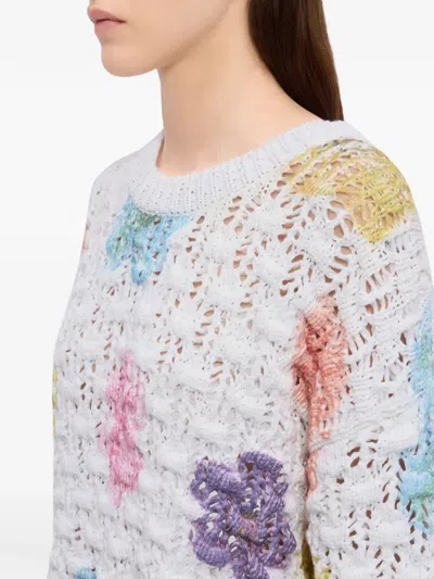 Msgm Floral Sweater In White