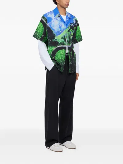 Msgm Open-collar Graphic Shirt In Multi