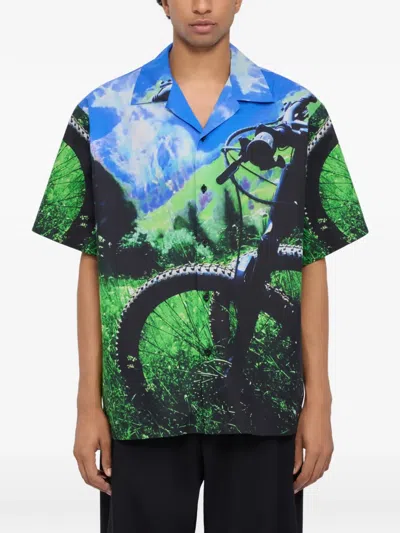 Msgm Open-collar Graphic Shirt In Multi