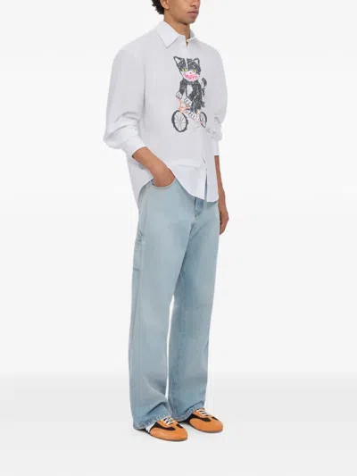 Msgm Cat-print Shirt In White