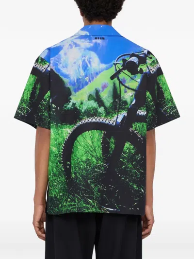 Msgm Open-collar Graphic Shirt In Multi
