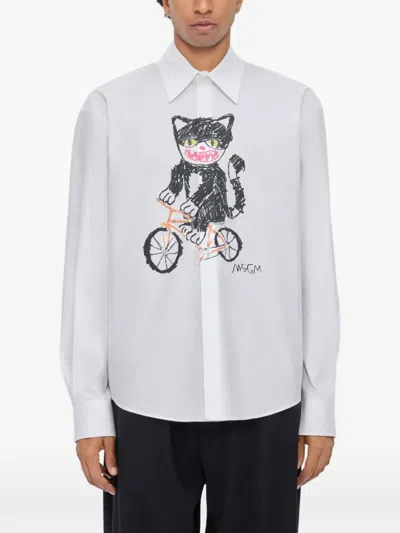Msgm Cat-print Shirt In White