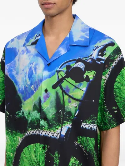 Msgm Open-collar Graphic Shirt In Multi