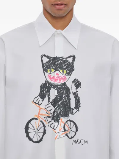 Msgm Cat-print Shirt In White