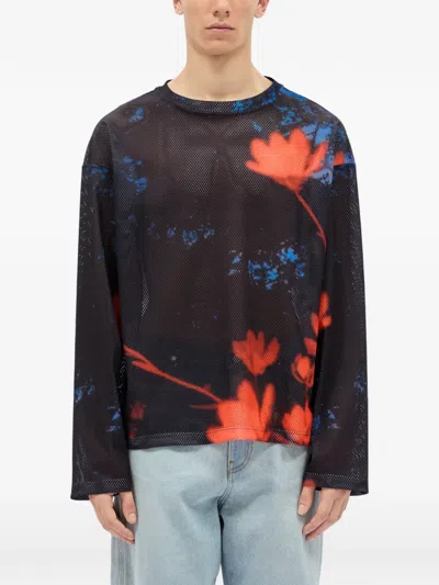Msgm Floral T-shirt In Black