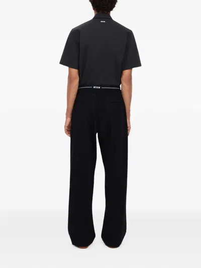 Msgm Drawstring-fastening Logo-waistband Trousers In Black