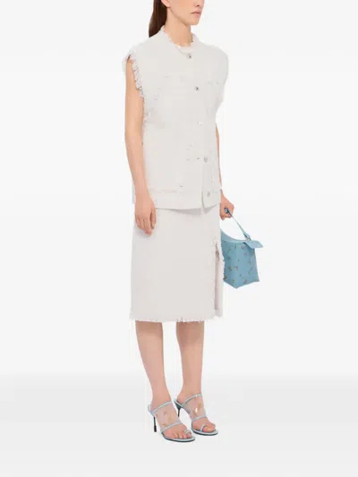 Msgm Frayed Buttoned Vest In Neutral