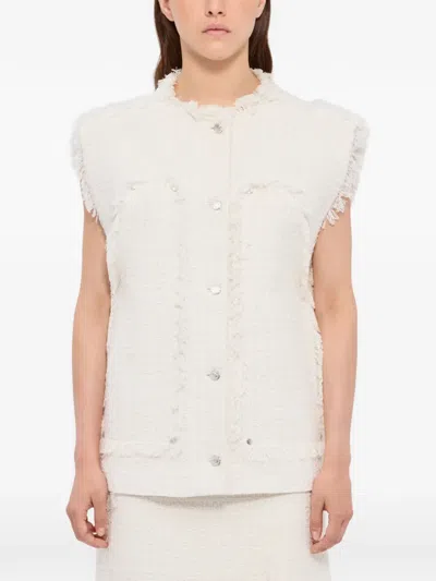 Msgm Frayed Buttoned Vest In Neutral
