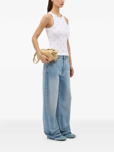 Msgm Monogram Ribbed Tank Top In White