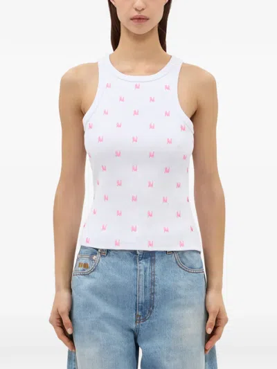 Msgm Monogram Ribbed Tank Top In White