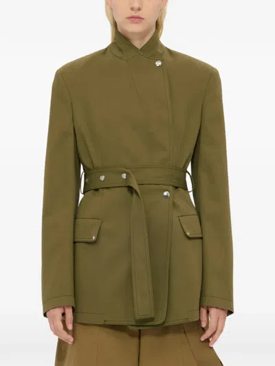 Msgm Buttoned Belted Jacket In Green