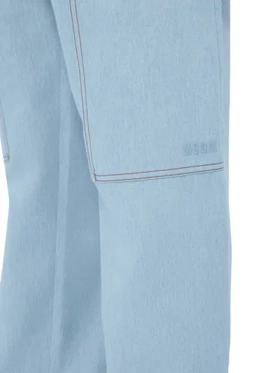 Msgm Logo-embroidered Jeans In Blue