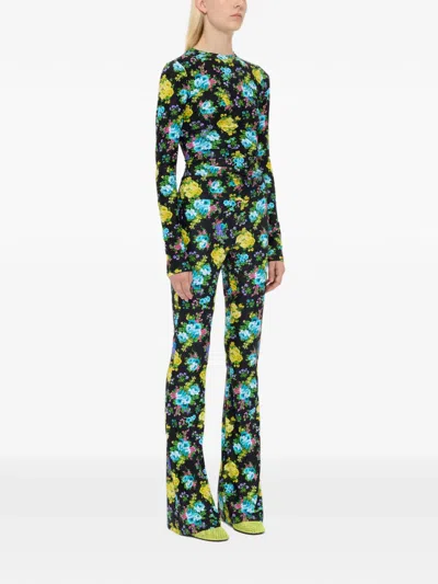 Msgm Floral-detail Long-sleeve Top In Multi