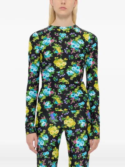 Msgm Floral-detail Long-sleeve Top In Multi