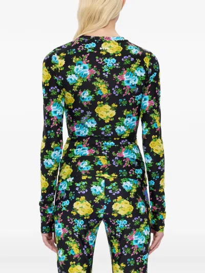 Msgm Floral-detail Long-sleeve Top In Multi