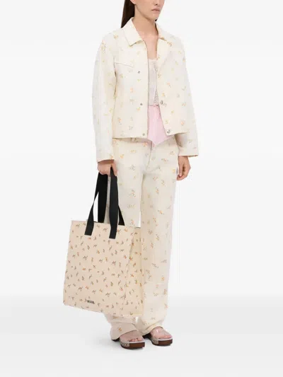Msgm Floral-pattern Tote Bag In Neutral