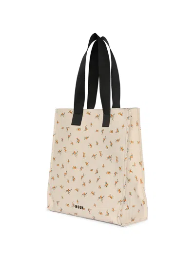 Msgm Floral-pattern Tote Bag In Neutral