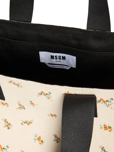 Msgm Floral-pattern Tote Bag In Neutral
