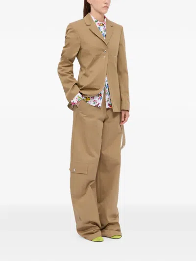 Msgm Button-fastening Blazer In Brown