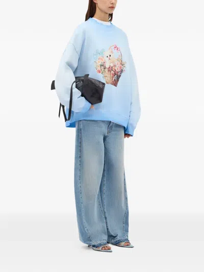 Msgm Cat-print Sweatshirt In Blue
