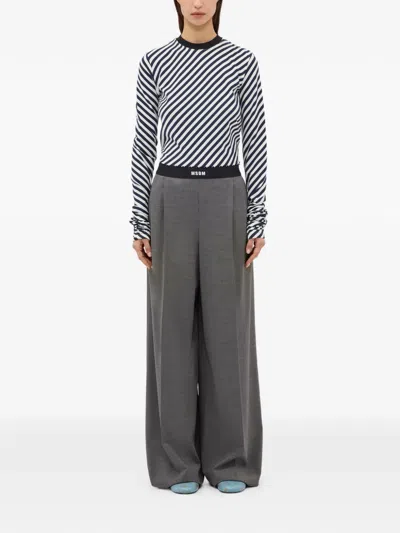 Msgm Logo-print Trousers In Gray
