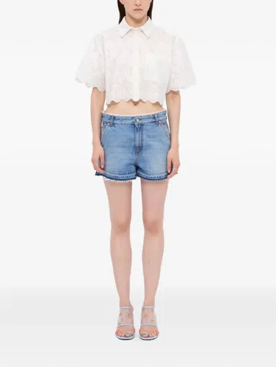 Msgm Frayed Shorts In Blue