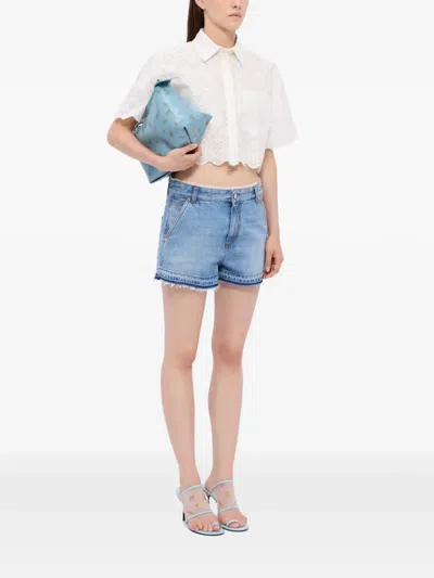 Msgm Frayed Shorts In Blue