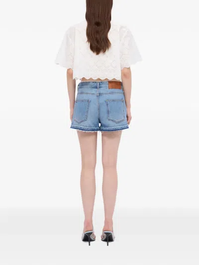 Msgm Frayed Shorts In Blue