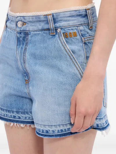 Msgm Frayed Shorts In Blue