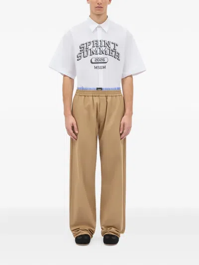 Msgm Elasticated-waist Trousers In Brown