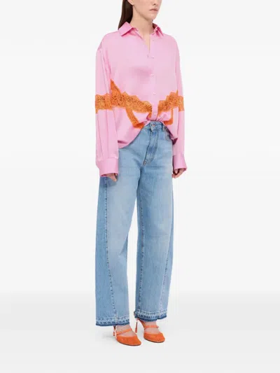 Msgm Lace Panel Shirt In Pink