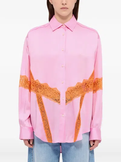 Msgm Lace Panel Shirt In Pink