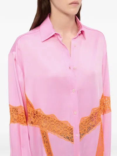 Msgm Lace Panel Shirt In Pink