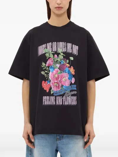 Msgm Floral-print T-shirt In Black