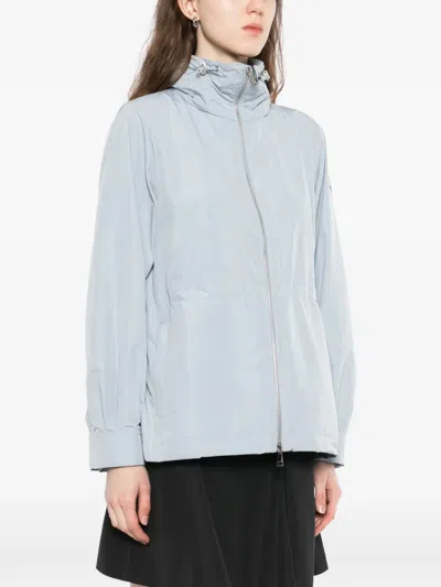 Moncler Enette Hooded Short Parka Jacket In Blue