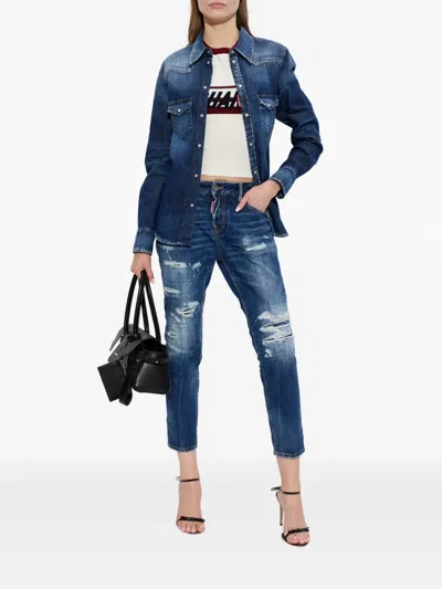 Dsquared2 Distressed Trousers In Blue