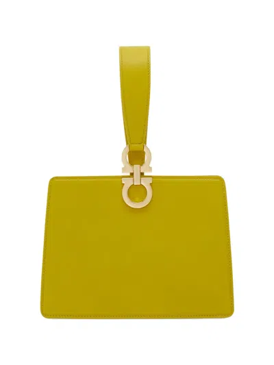 Ferragamo Double Gancio Leather Mini Clutch In Gray