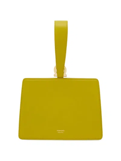 Ferragamo Double Gancio Leather Mini Clutch In Gray