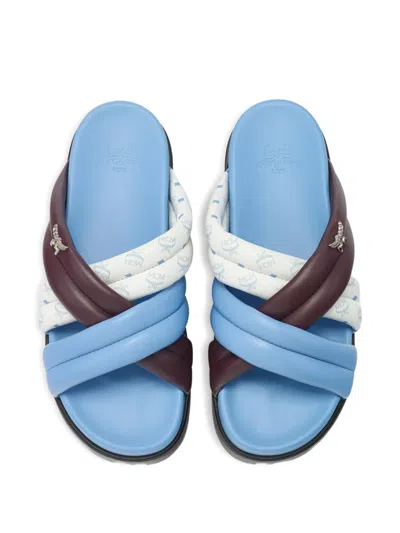 Mcm Monogram Cross Sandals In Lamb Leather In Blue
