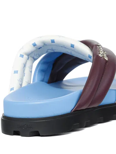 Mcm Monogram Cross Sandals In Lamb Leather In Blue