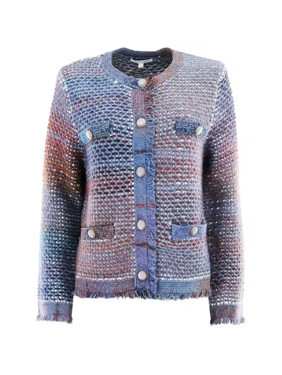 Veronica Beard Sariyah Fringed Buttoned Jacket In Blue