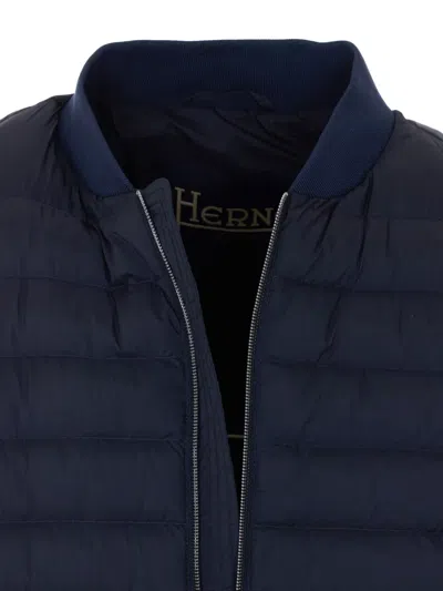 Herno Blue Down Jacket With Frontal Zip Closure In Blue