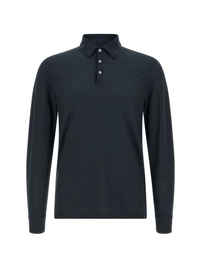 Zanone Buttoned Long-sleeve Polo Shirt In Blue